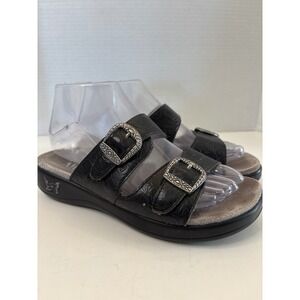 Alegria Jade Black Embossed Leather Slide Sandals Womens 37  Comfort Shoes
